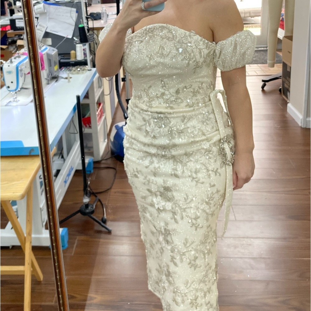 Vlora & Kaltrina ivory beaded midi dress - Picture 5 of 6